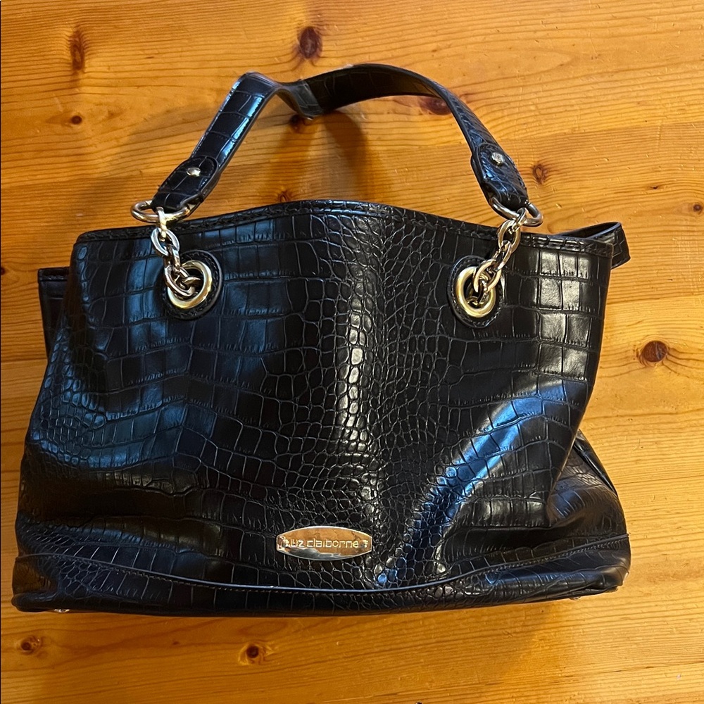 Liz Claiborne Black Croc-Embossed Shoulder Bag